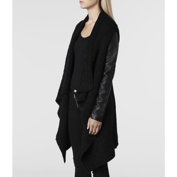 All Saints open cardigan with leather sleeves - Picture 3 of 7